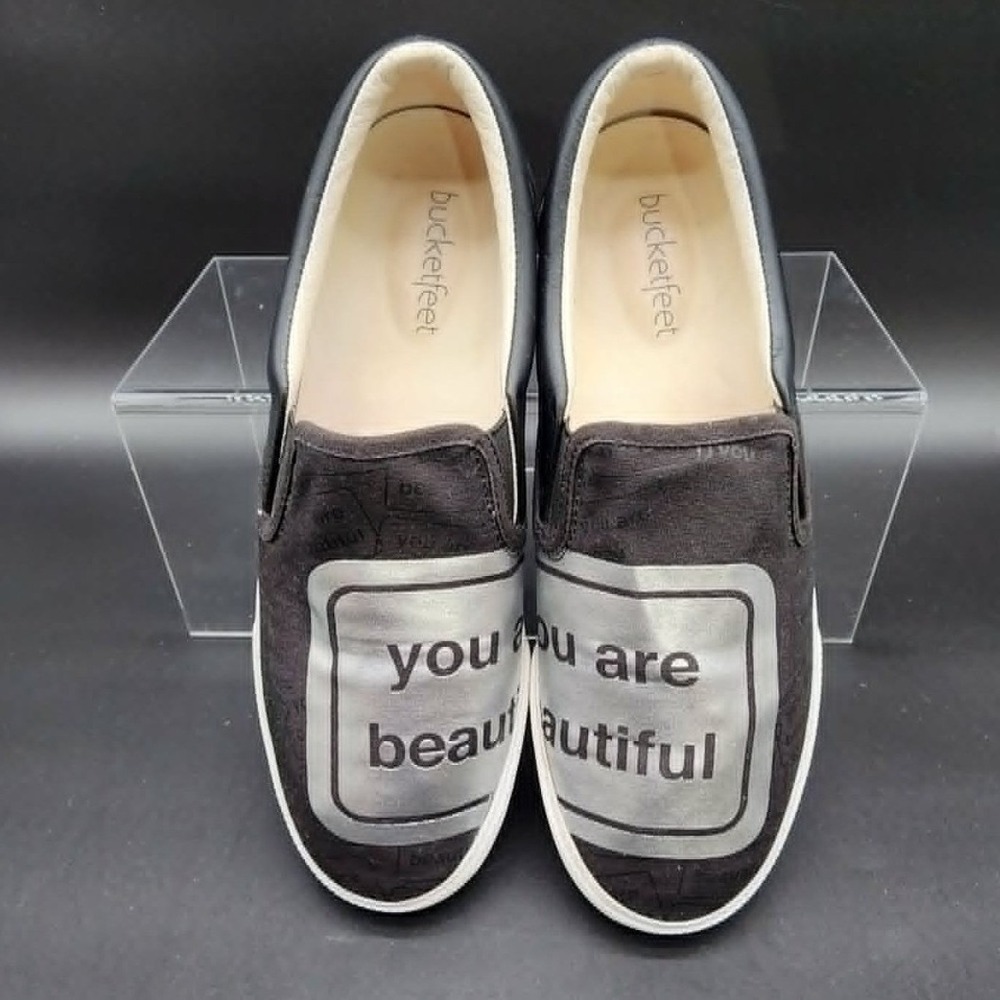 Bucketfeet You‎ Are Beautiful Black Silver Slip On Sneakers Matthew Hoffman 9.5